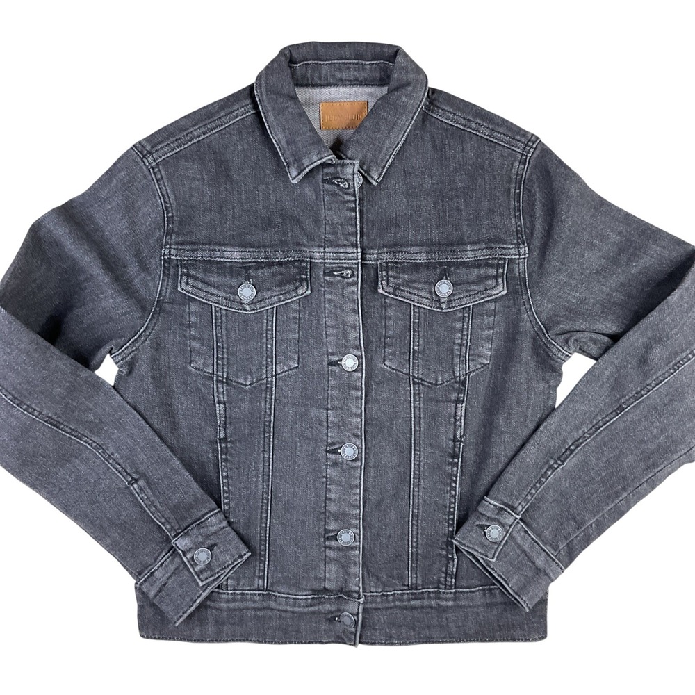 Judy Blue Denim Trucker Jacket Womens S Washed‎ Black Stretch Cotton Blend JB704